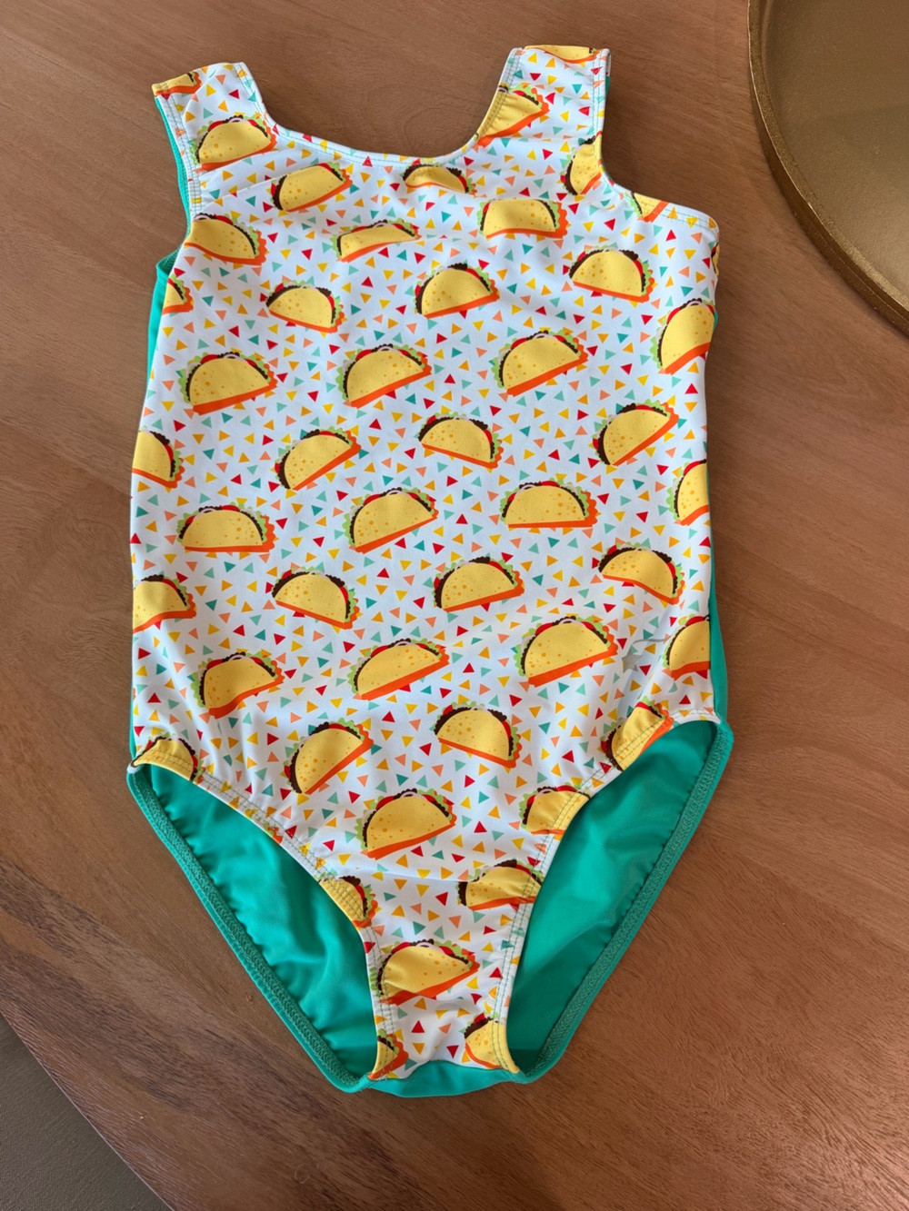 Girls Taco Print One-Piece Swimsuit - White & Teal